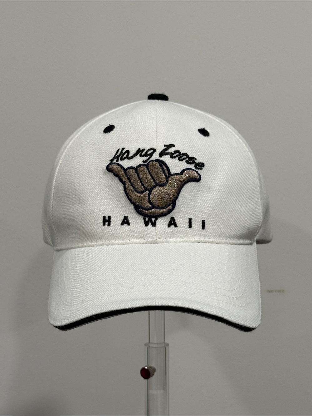 Hang Loose Hawaii White Shaka Baseball Cap Hat Adjustable Velcro Back